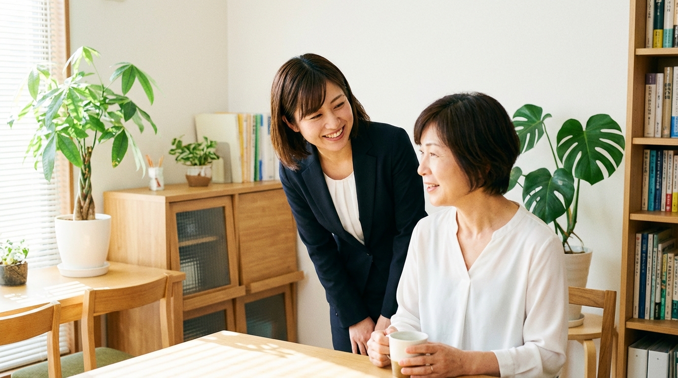 司法書士に相続放棄の相談をし、安心している相談者の様子。