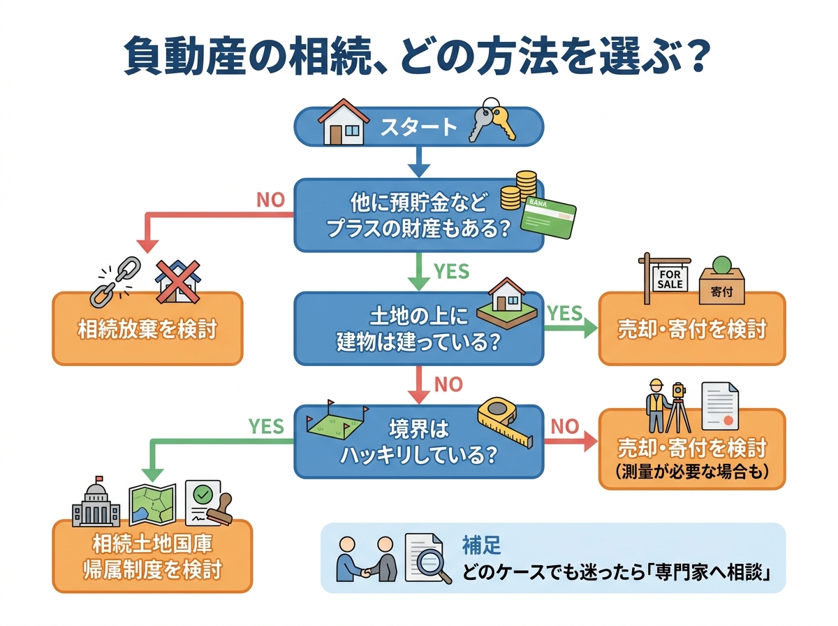負動産を相続した際の選択肢を示すフローチャート
